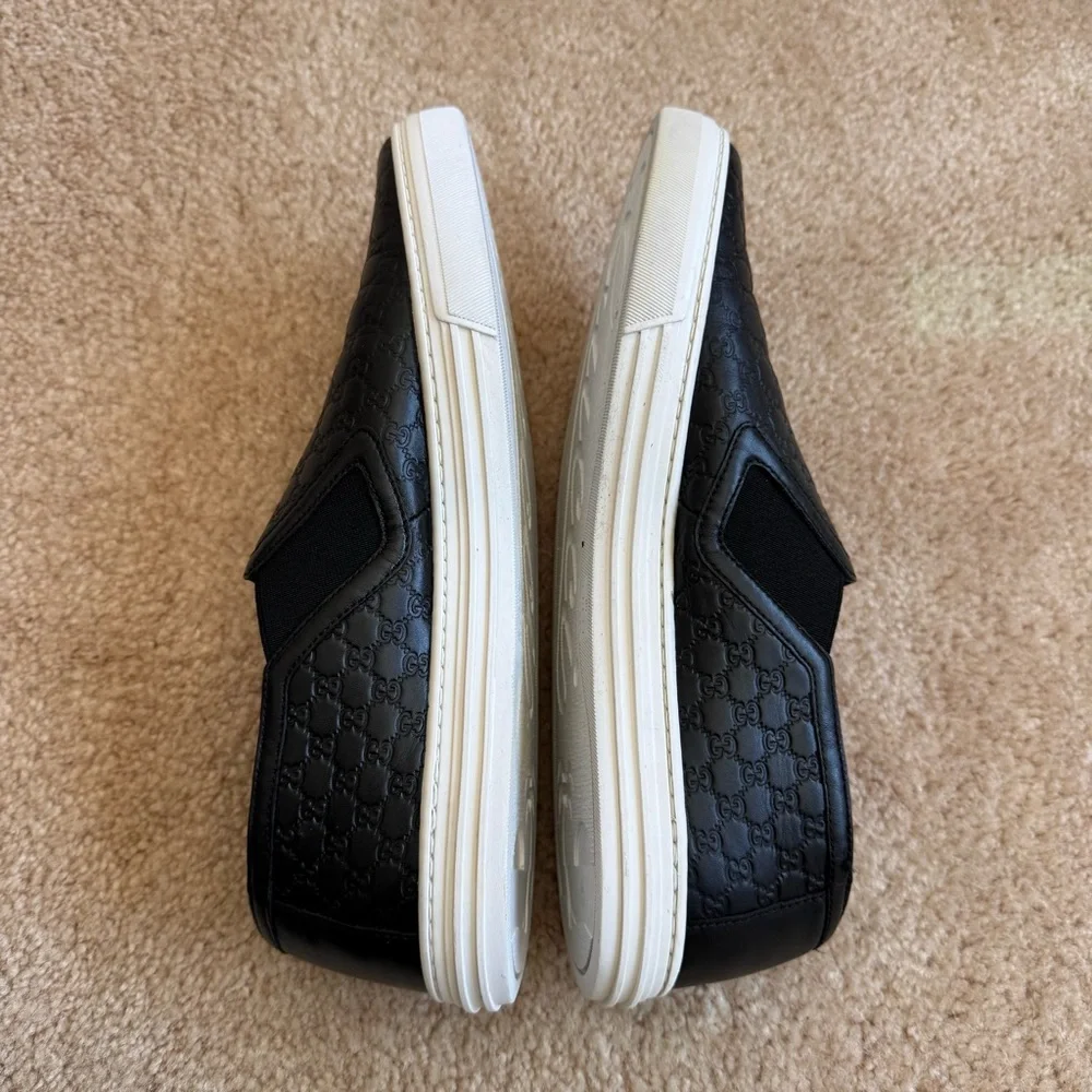 Gucci Microguccissima Black Leather Slip-On Sneakers Men's Size IT40 US6